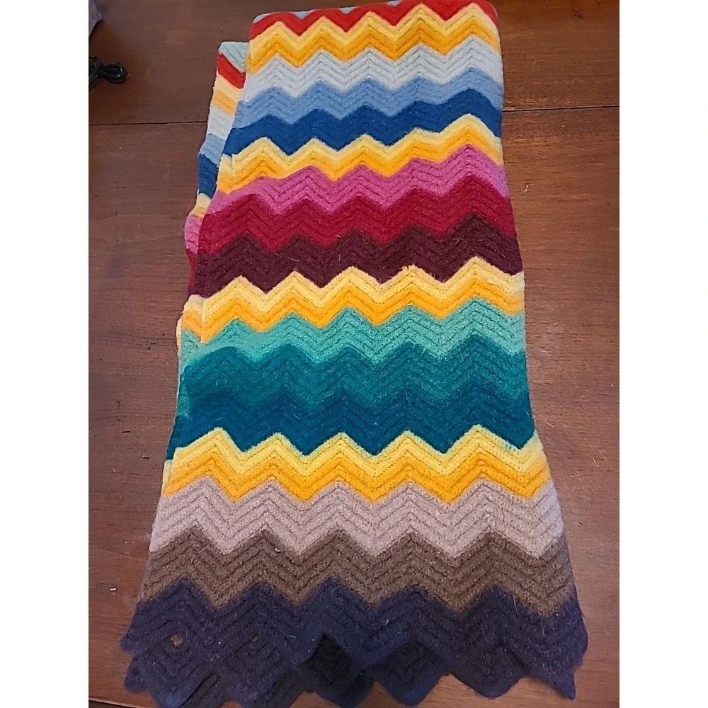 Vintage Wool Throw Blanket‎ Rainbow Crochet 64